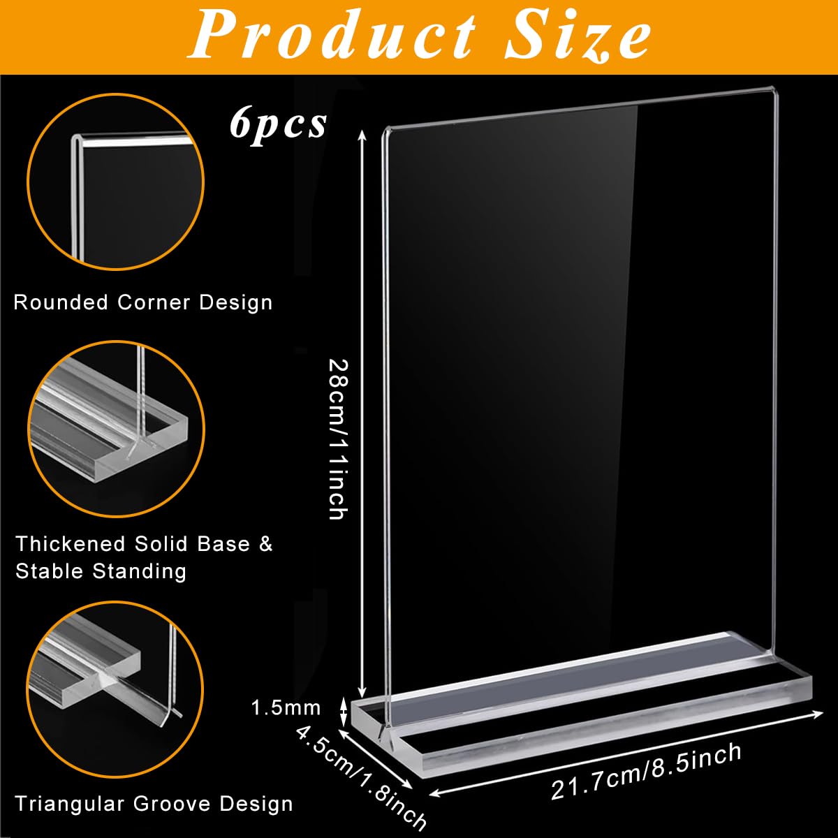 Climberty 6Pcs Acrylic Sign Holder - 8.5x11 Inches Clear Transparent Menu Display Stands, Double-Sided Vertical Display Stand, Desk Awards Holder for Restaurant Signs, Wedding Table and Photos Climberty 6Pcs Acrylic Sign Holder - 8.5x11 Inches Clear Transparent Menu Display Stands, Double-Sided Vertical Display Stand, Desk Awards Holder for Restaurant Signs, Wedding Table and Photos